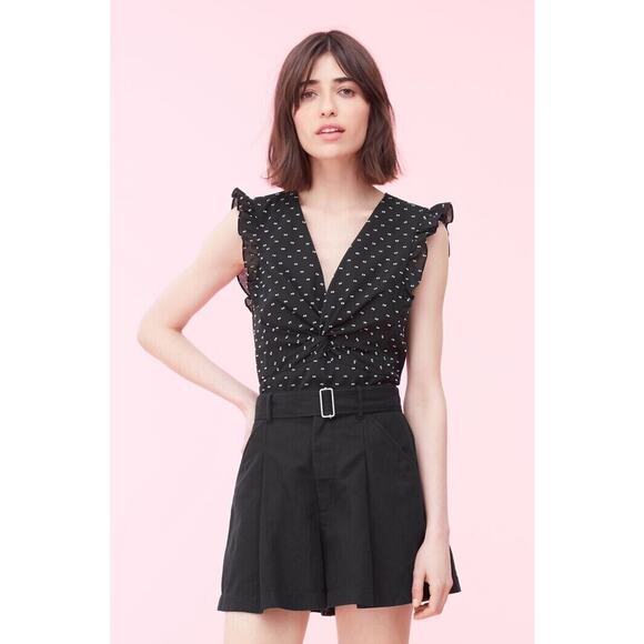 REBECCA TAYLOR Birdseye Dot Cap Sleeve Twist Top Organdy Shopbop 14 L NWT $275 - Picture 2 of 11